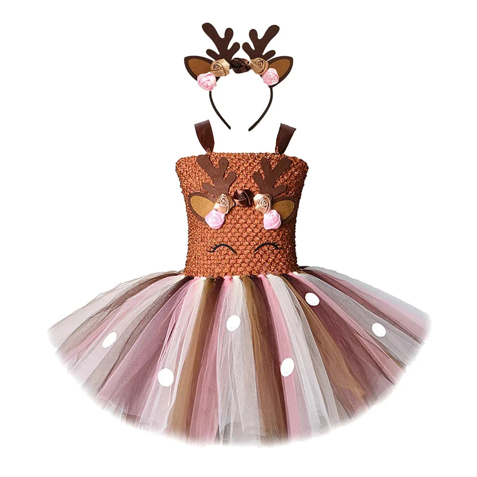 Sparkly Christmas Elf Tutu Dress for Girls Santa Claus Costumes for Kids Birthday Halloween Outfit Children Xmas Holiday Clothes