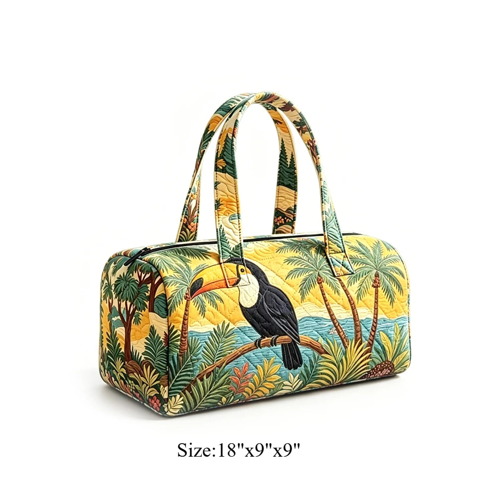 Quilted Duffel Bag Weekender Bag Cute Cat Tropical Floral Print Carry On Luggage Lightweight Bags for Beach Vacation Party Sport