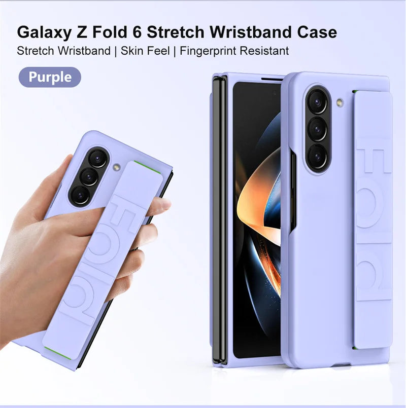 Matte Hard Plastic Grip Case Strap for Samsung Galaxy Z Fold 5 4 3 6 Wristband Elastic Armor Cover For Samsung Z Fold5 Fold6