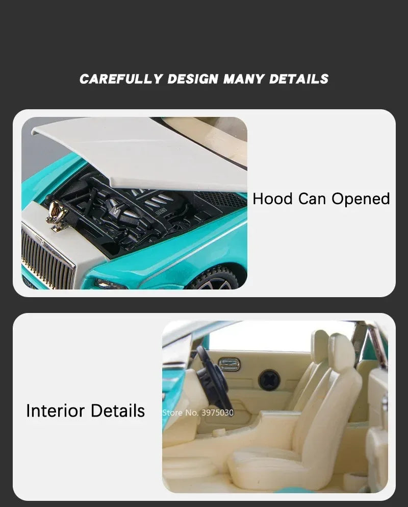 1:32 Scale Rolls-Royce Phantom 6x6 Wraith Car Model Toy Diecast Metal Alloy Off-Road Vehicle Models Sound Light Gifts