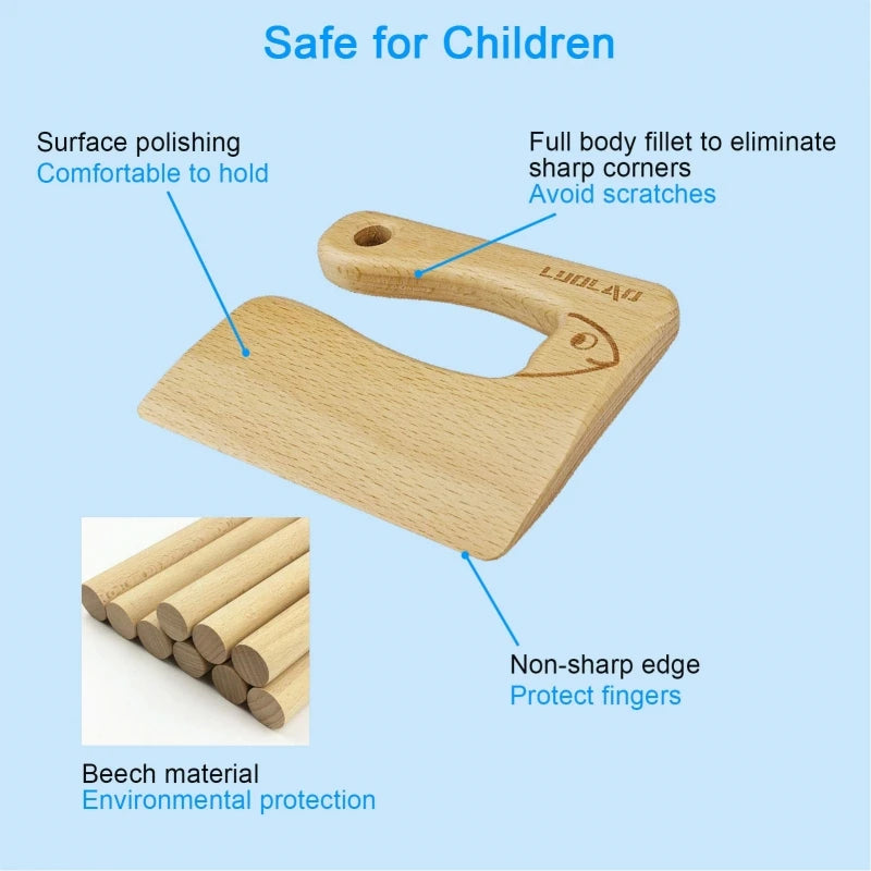 Wooden Kids Knife for Cooking Cute Fish Dinosaur Shape Kitchen Toy Vegetable Fruit Cutter Kitchen Tool Toys Wood Knife for Child