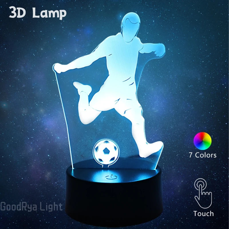 USB 3D Light Acrylic Football Decoration LED Night Lamp For Kids Bedroom Bedside Indoor Lighting Gift Desktop Ornaments