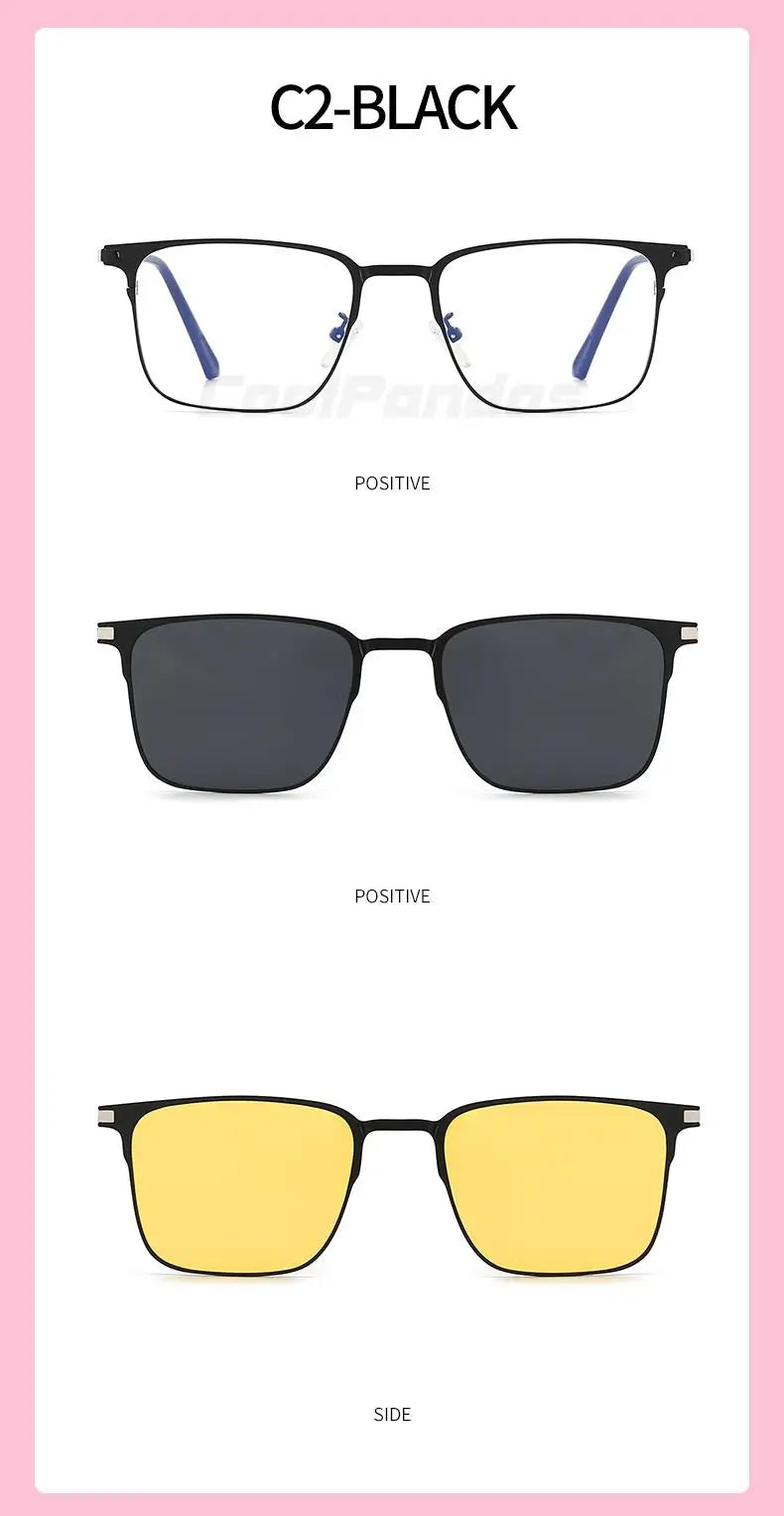 3 In 1 Magnetic Clip On Polarized Sunglasses UV400 Anti Blue Light Night Vision Glasses for Men Women