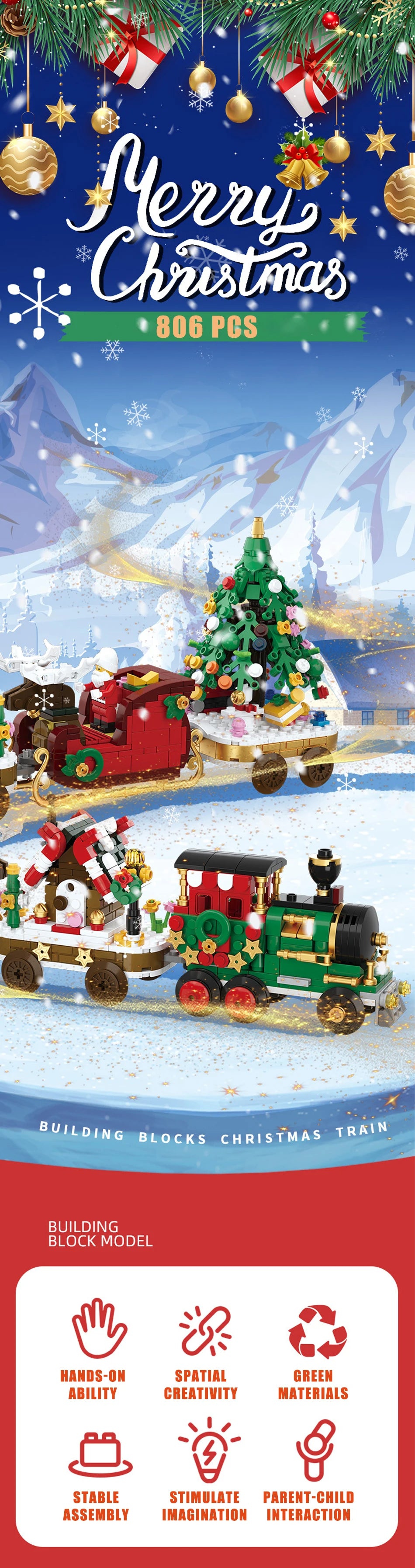 Merry Christmas Train Santa Claus Sleigh Carriage Christmas Tree Building Blocks Assembly Bricks Toys 's Xmas Gifts
