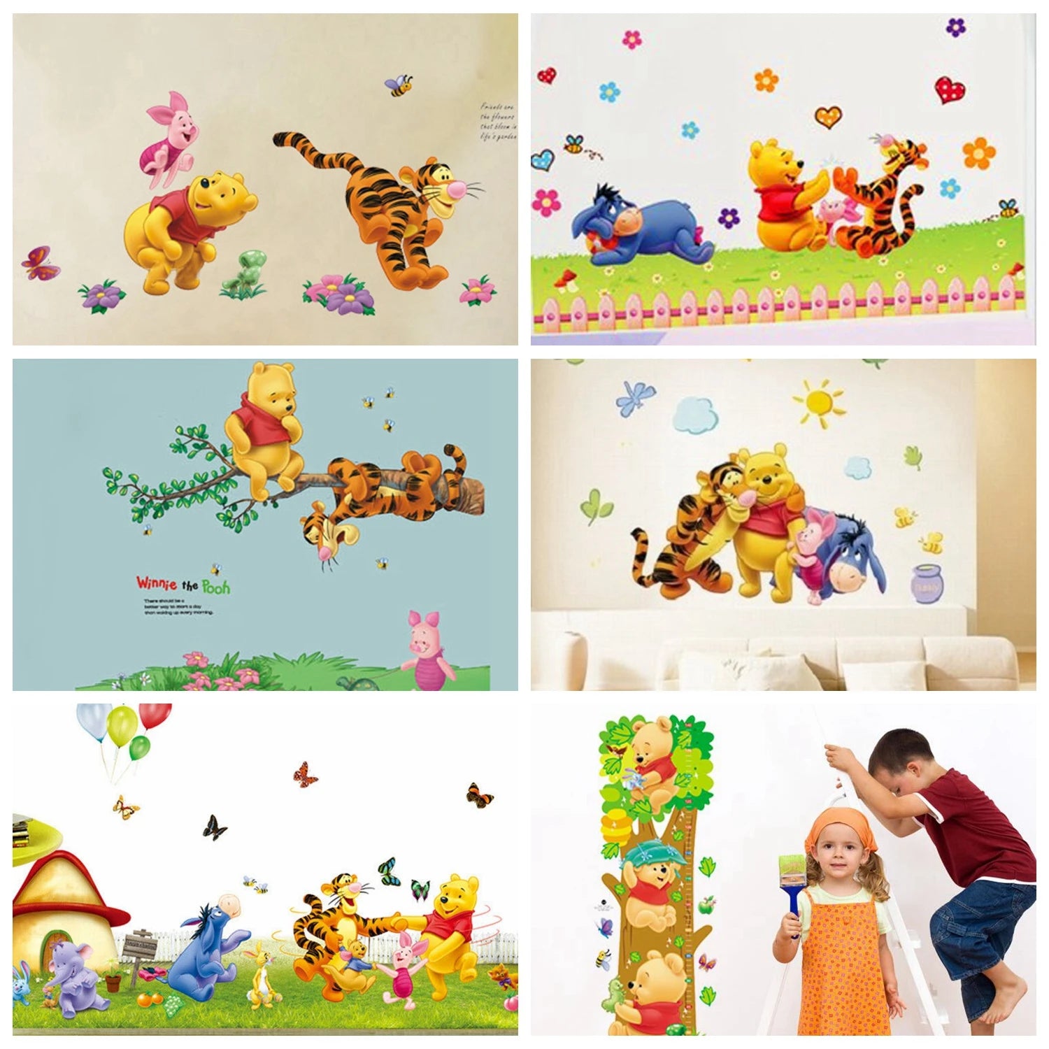 Cartoon Animal Winnie The Pooh Wall Stickers Decals For Room Nursery Kindergarten Bedroom Wall Decoration Decor Mural Home