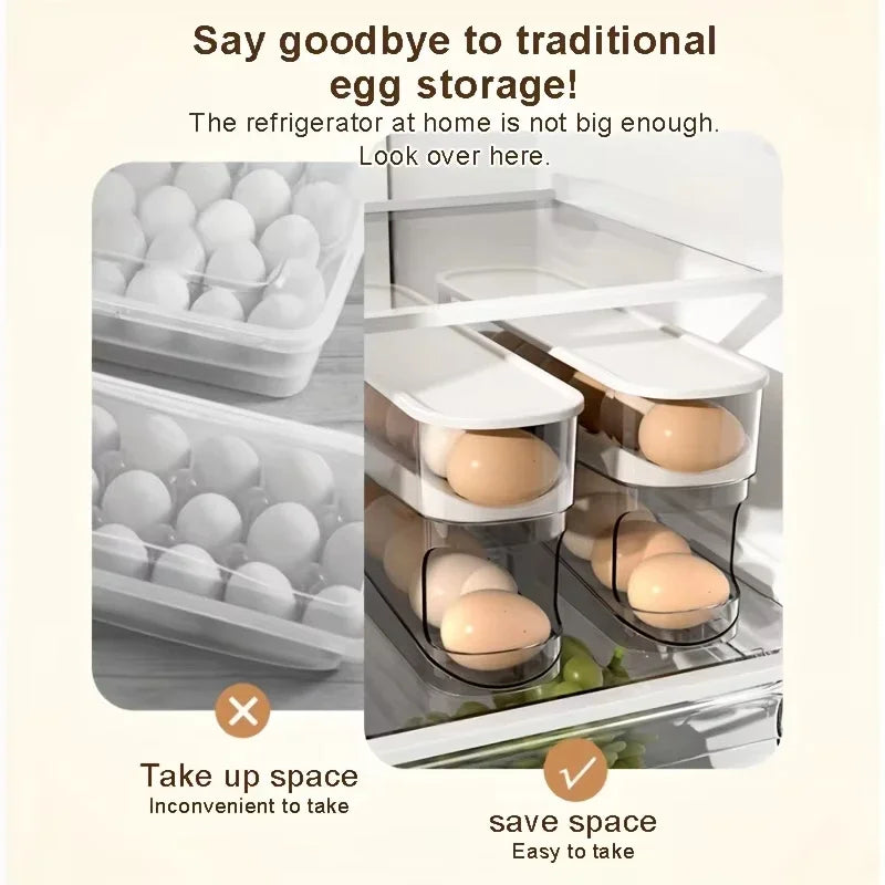 Double-Layer Ladder Style Egg Storage Box – Automatic Rolling Refrigerator Egg Holder Rack for Kitchen