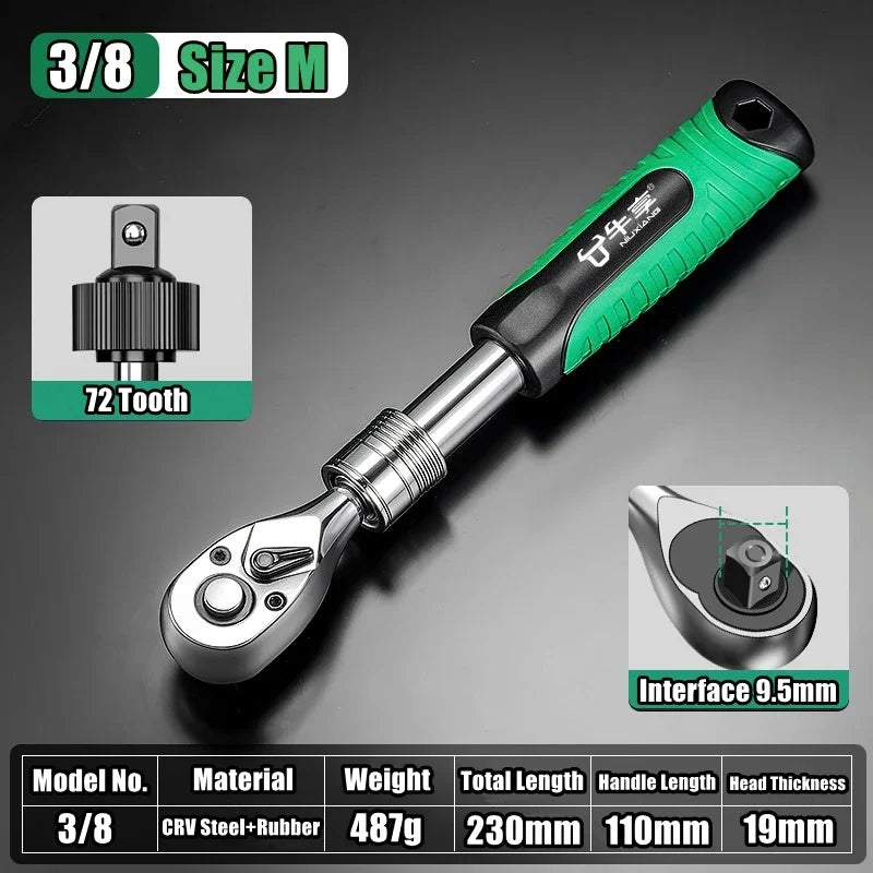 Telescopic Socket Ratchet Wrench for Automotive Repair Adjustable Head Ratchet Set 72 Tooth Quick Release Wrench Manual Tool
