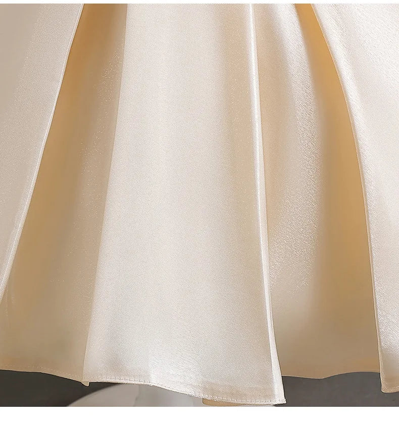 Elegant Backless Flower Girl Dress - Girls' Satin Gown for Pageant, Hosting & Walk Show