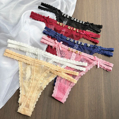 Custom Name Panties Crystal Letters Thong Women Lace Underpants Bikini G-String