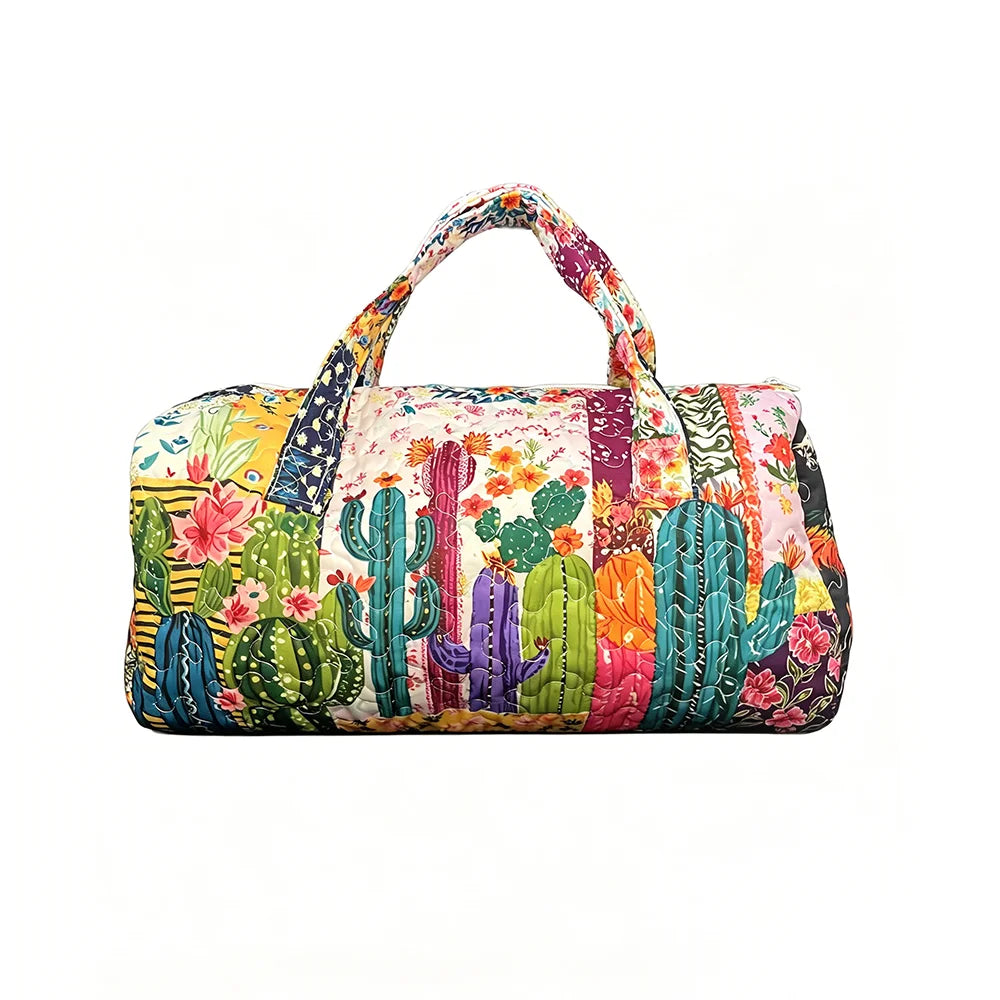 Tropical Starry Night Duffel Bag Flamingo Palm Tree Print Travel Navy Blue Quilted Overnight Bag for Women Summer Beach Vacation