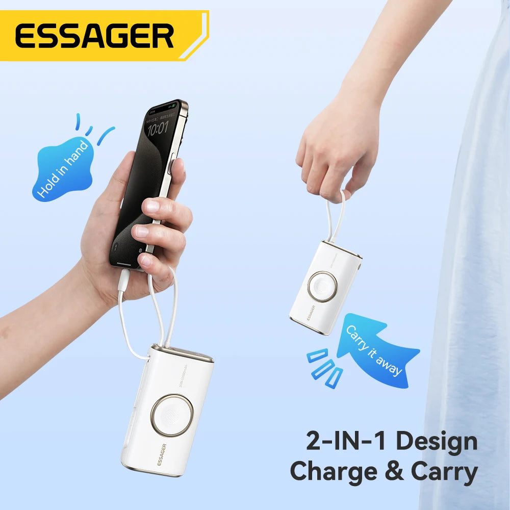 10000mAh Power Bank 30W PD Fast Charging Wireless Magnetic Charger with Built-in Cable & Digital Display