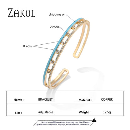 Luxury Water Drop Cubic Zirconia Enamel Cuff Bangle for Women Ethnic Style Dripping Oil Bangle