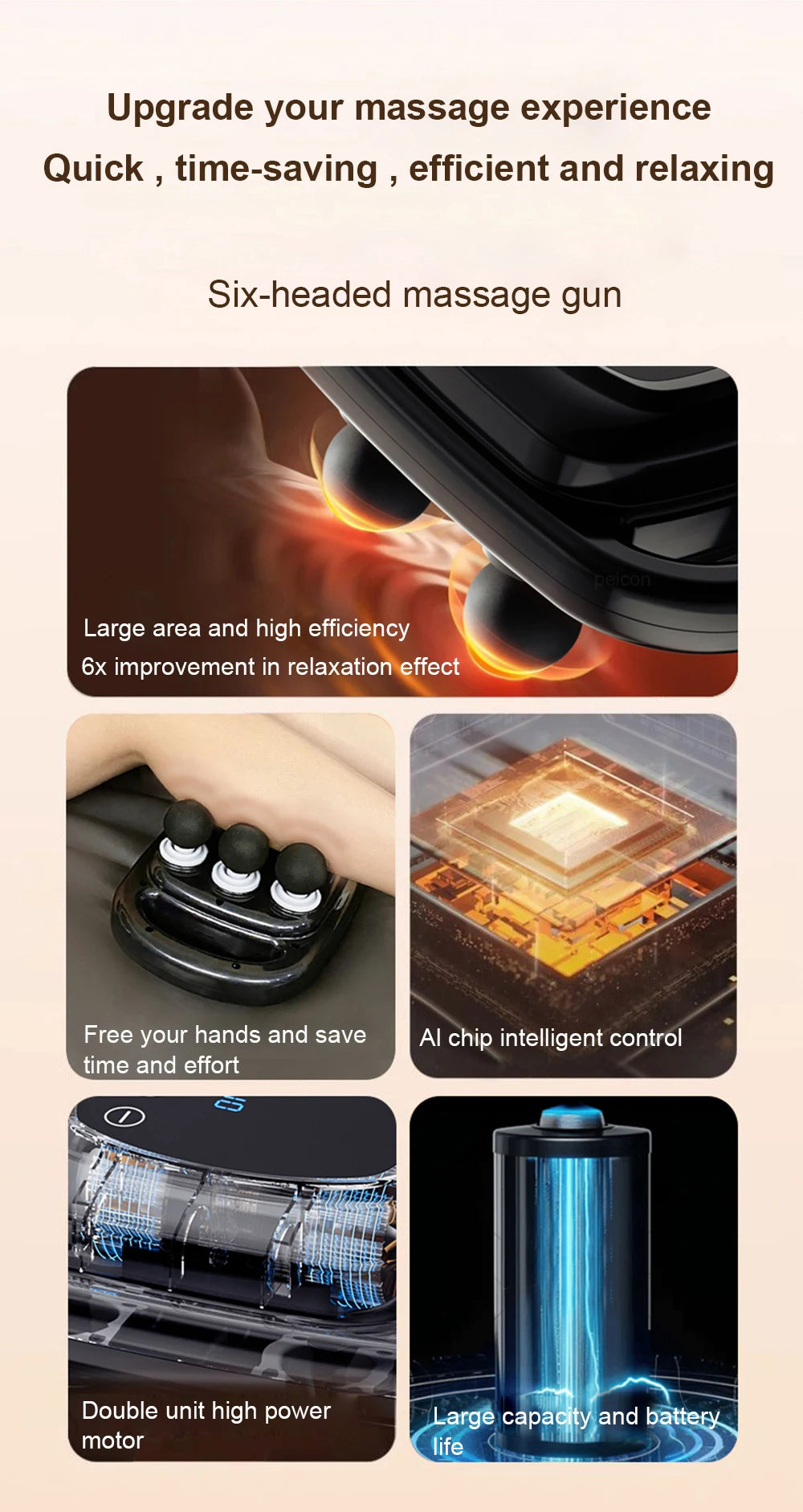 Fascia  Six Heads Massage  Muscle Relaxation Electric Massager Relief Vibrating Neck Fascia  Massage Instrument