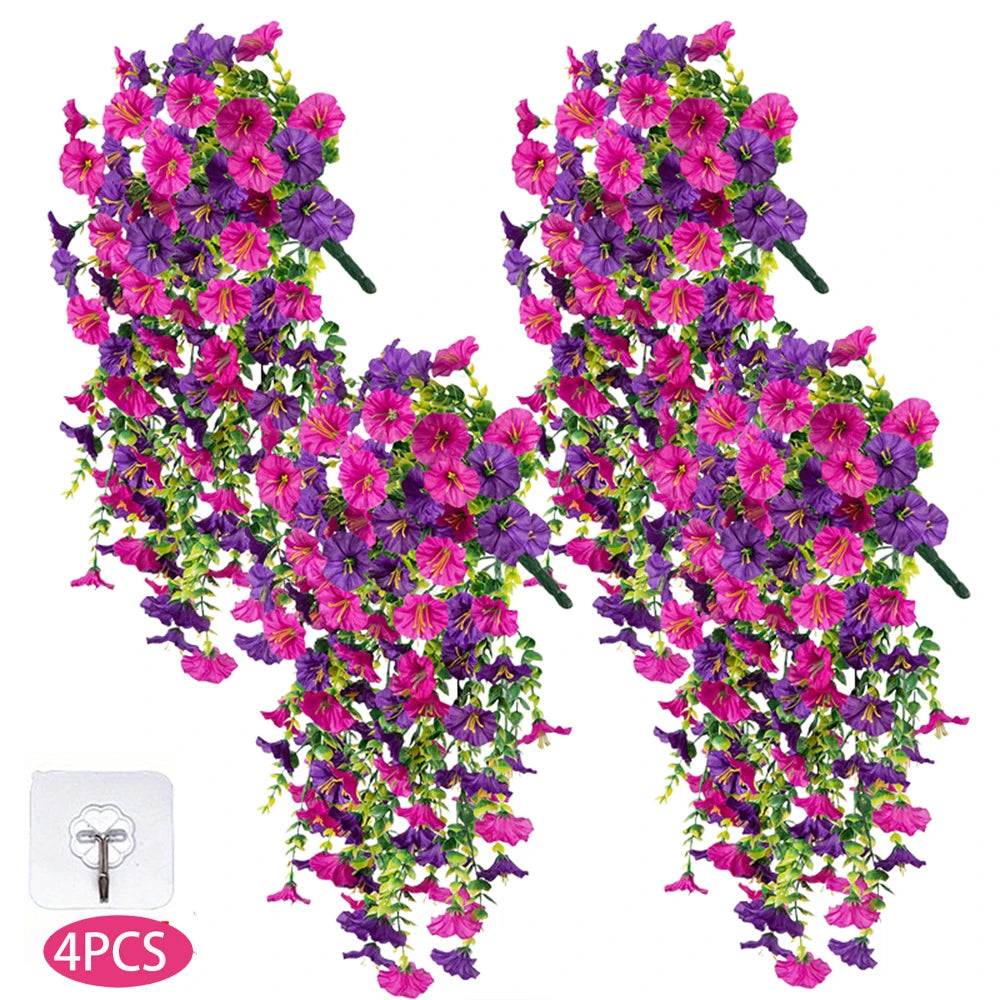 4PCS Morning Glory Artificial Flowers Hanging Vines Fake Plant Flower Garlands for Wedding Yard Home Garden Outdoor Decoration