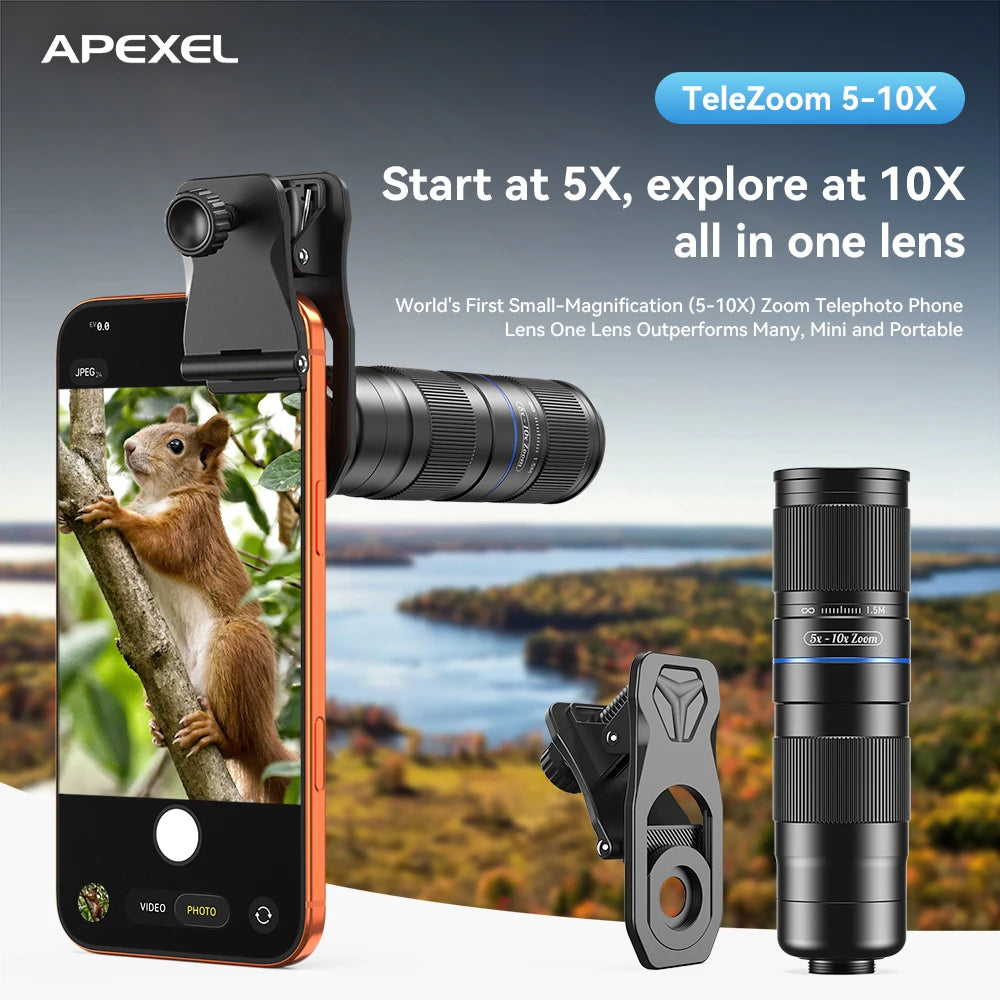 5X to 10X Telephoto Zoom Smartphone Lens with Universal Clip