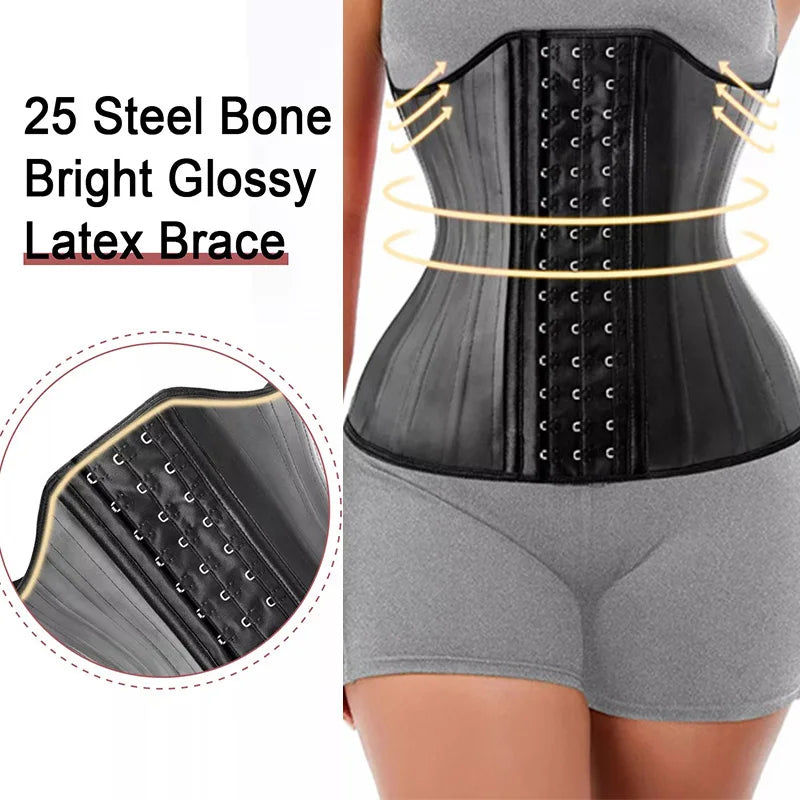 25 Steel Bones Latex Waist Trainer Corset Shapewear Slimming Belly Women Body Shaper Modeling Strap Reductive Girdle