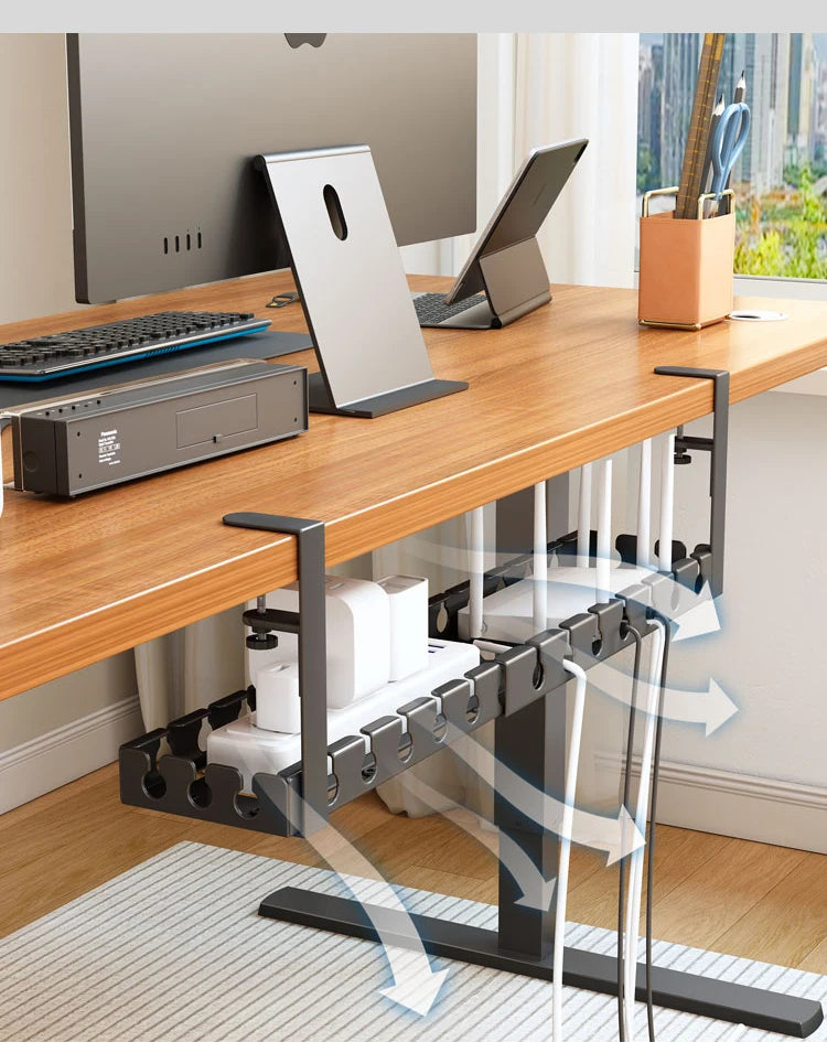 Under Desk Cable Management Tray, Power Strip Cord Holder Wire Management, Extendable Sturdy Steel Under Desk Cord Hider Raceway