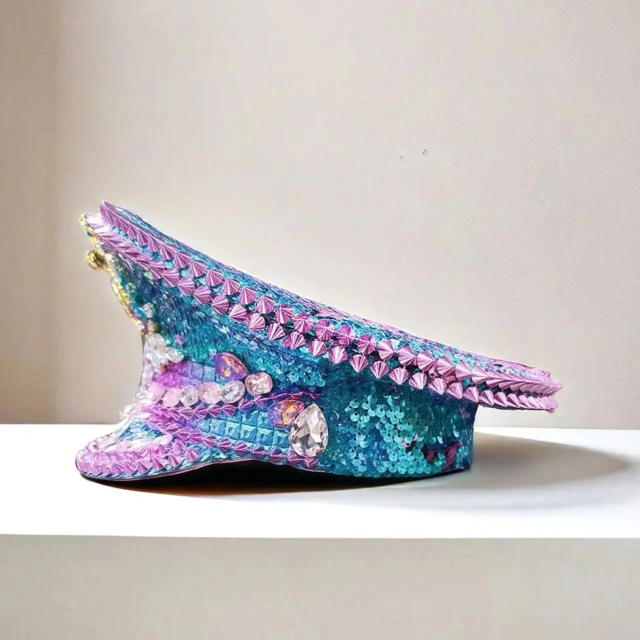 Bling Captain Hat Rhinestone Captains Hat for Men Handmade Steampunk Hat Burning Man Ramadan Masquerade HongLuan Summer Cap