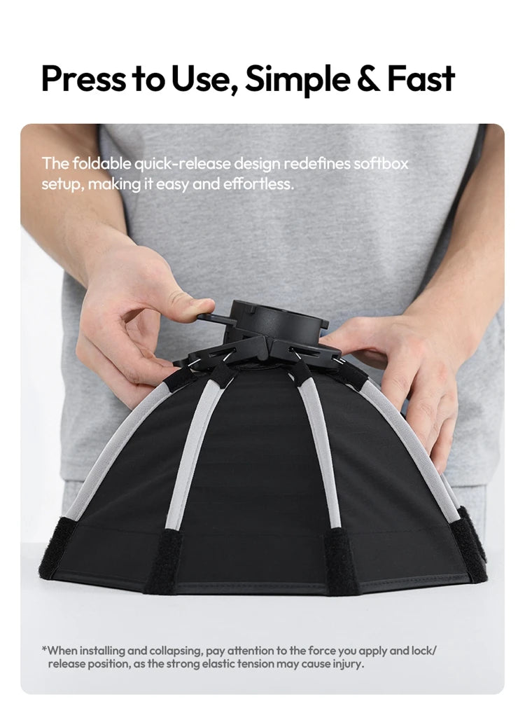 FOLD 30cm Octagon Softbox with Grid – Mini Bowens COB Light Flash, Lightweight & Quick Release