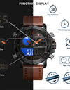 Men Leather Sports Watches Men's Quartz LED Digital Clock Waterproof Military Wrist Watch
