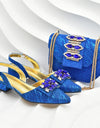 Women Shoes and Bags To Match Set Italy Lady Crystal Low Heels Pointed Toe Party Shoe and Bag African Women Ladies Wedding Pumps