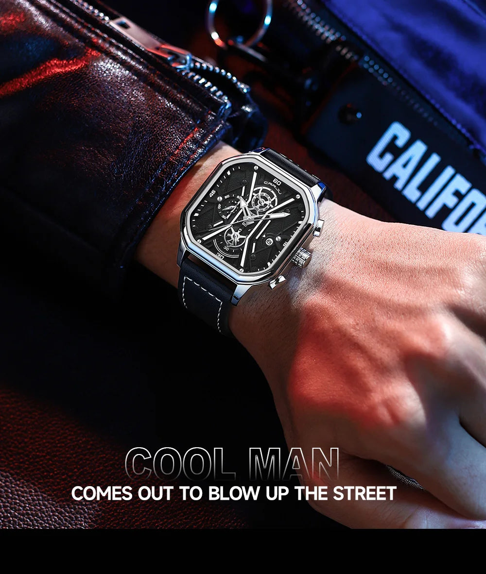 Mens Watches Top Luxury Brand Waterproof Sport Wrist Watch Chronograph Quartz Military Genuine Leather Relogio Masculino