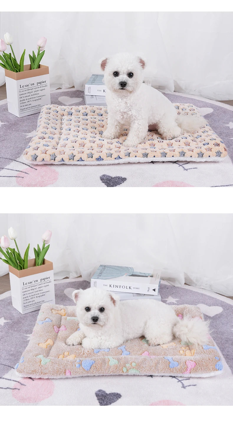 Washable Coral Fleece Pet Blanket Cushion Mat for Dogs and Cats