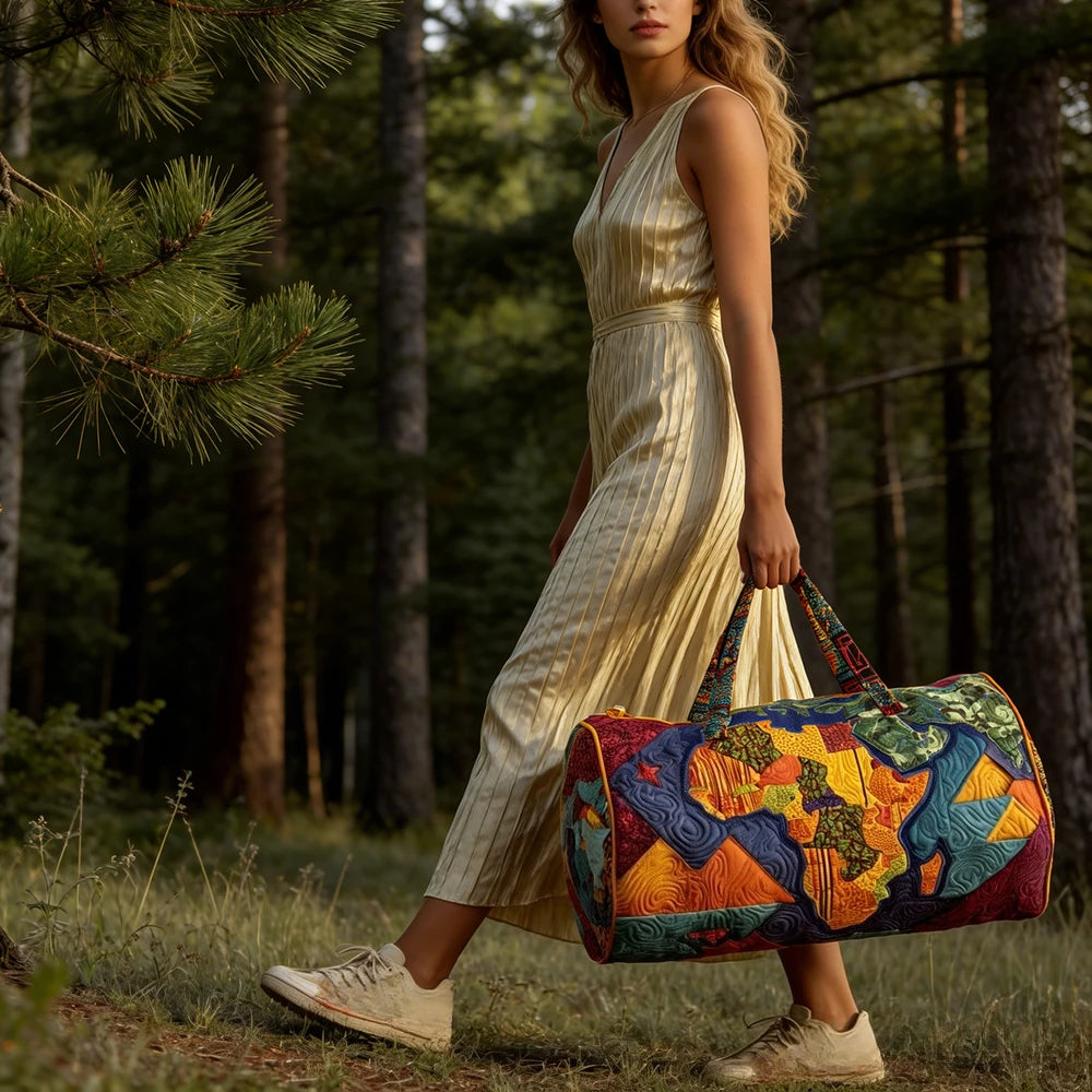 3D Quilted Africa Travel Bag for Women Boho Weekender Bag with African Women Map Print Carry on Luggage Unique Festival Bags