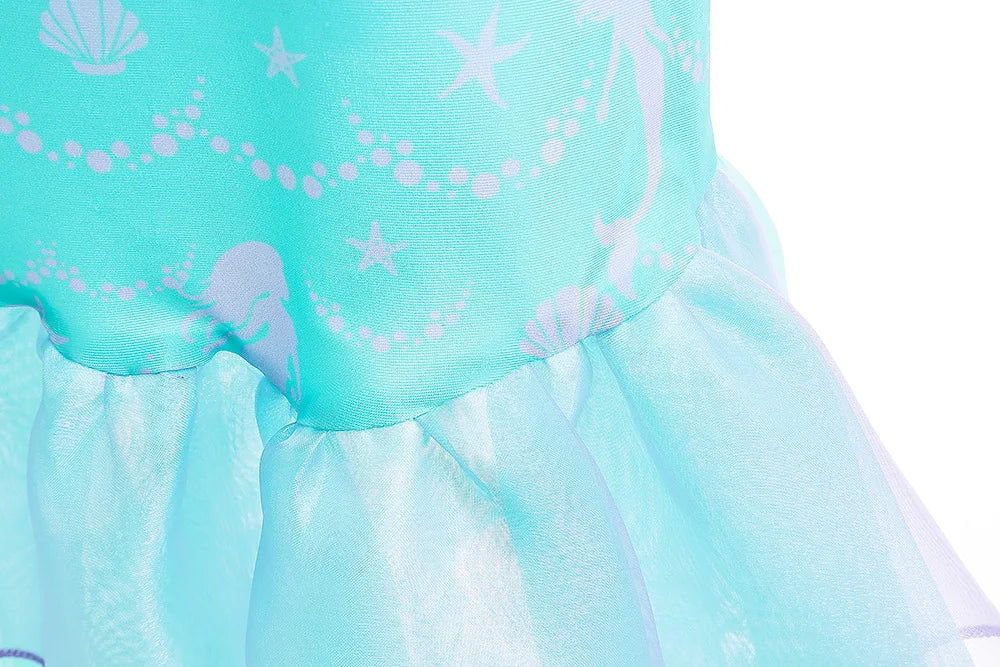 Mermaid Princess Dress for Girls - Summer flutter sleeves Sequin Tulle Dress Sparkling Ocean Themed Party Gown