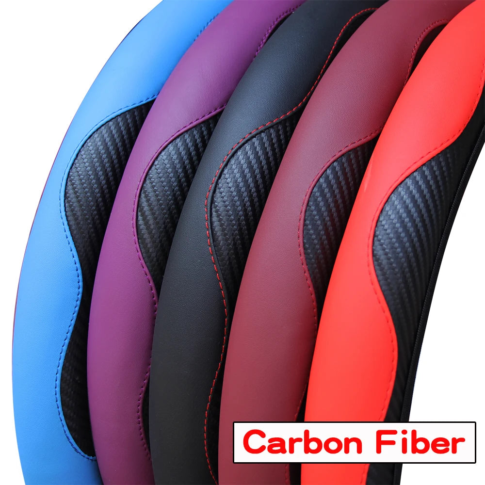 PU Carbon Fiber Leather Car Steering Wheel Cover 37CM 38CM