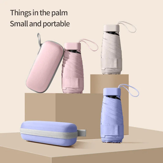 Solid Color Capsule Box Folding Travel Umbrella Sunny Rain Protection Portable Umbrella