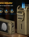 4 in 1 Cigar Lighter with Adjustable Jet Dual-Flame,Windproof Refillable Butane for Smoking,Cigar Gift for Men