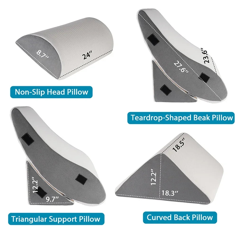 4 Piece Orthopedic Bed Wedge Pillow Set with Adjustable Wedge Sleep Pillow for Back, Neck and Leg Pain Relief Comfort