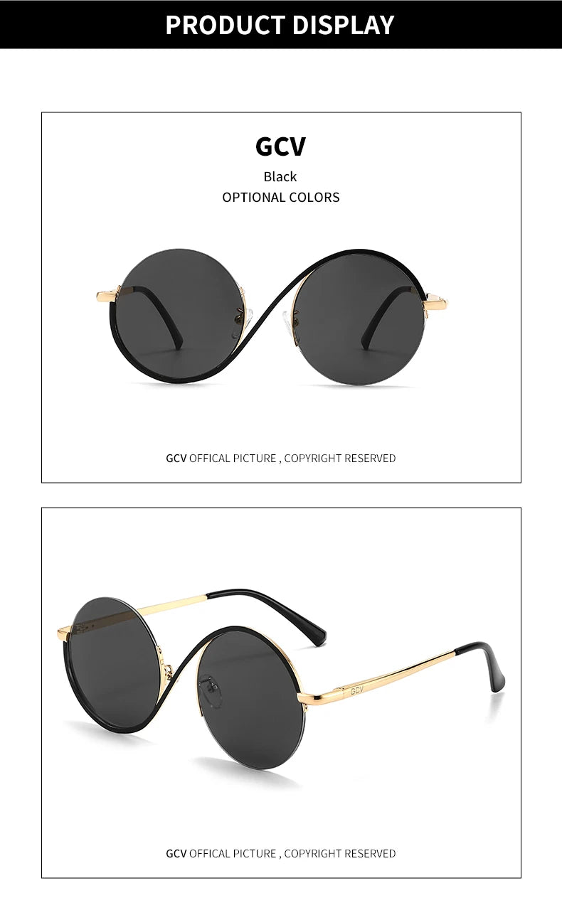 Round Frame Punk Style Women Sunglasses UV400 Anti-Reflective Fashion Eyewear Alloy Frame