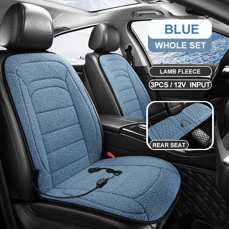 Heated Car Seat Cover 12V Fast Heating Seat Cushion Warm Plush Car Seat Heating Covers Seat Protector Auto Seat Heater Pads Mat