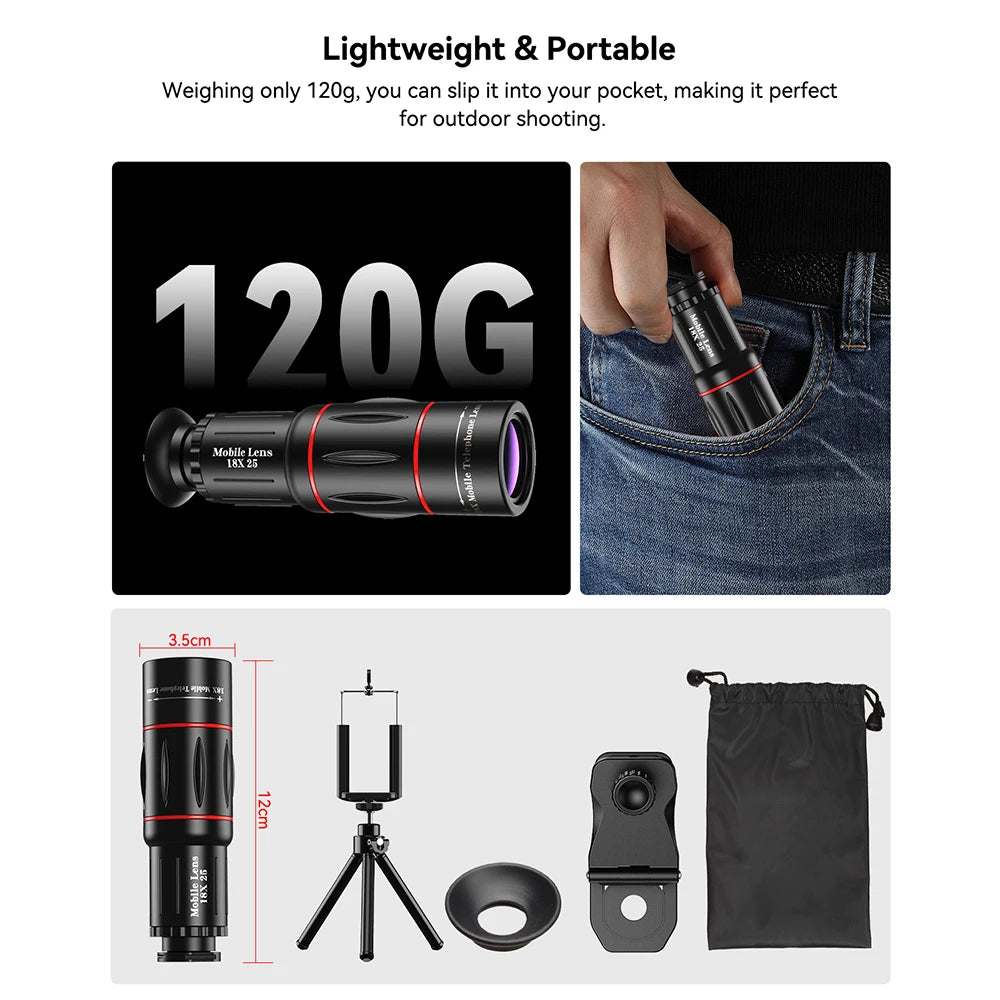 18X Mobile Phone Telephoto Monocular Lens with Tripod