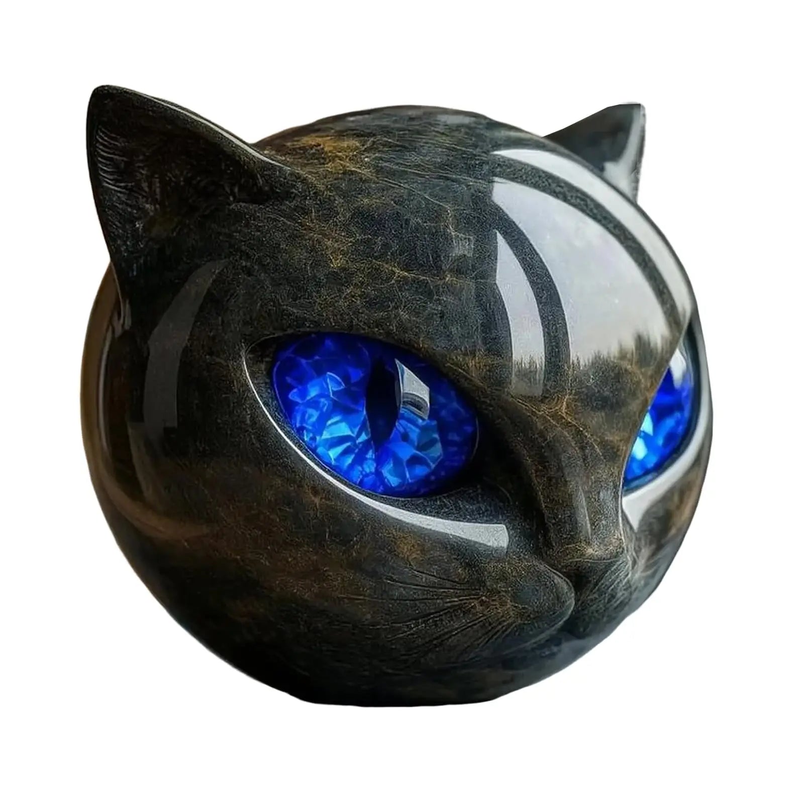 Black Cat Figurine Resin Cat Head Healing Stone Marble Texture Cat Stone Resin Cat Sculpture Ornament Cat Sculpture Craft Decor