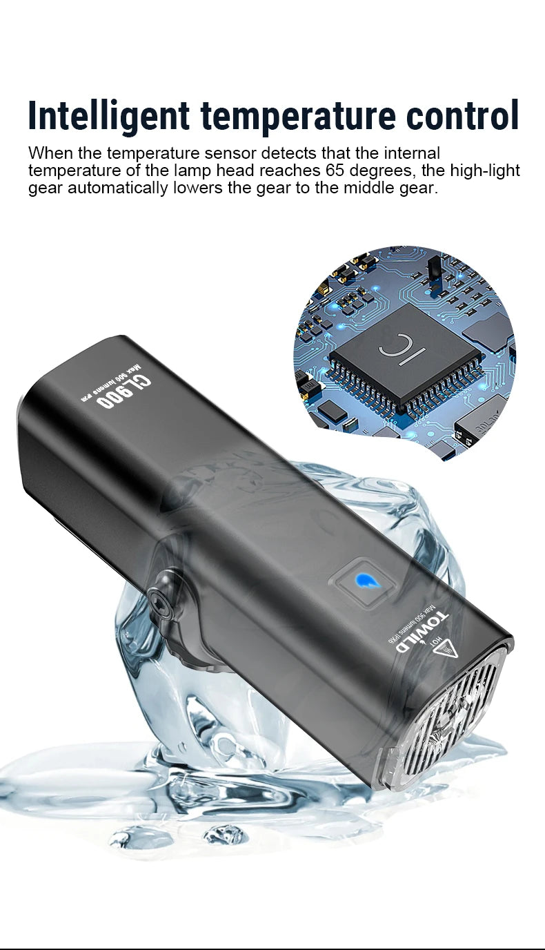 CL900 Bike Front Light 900 Lumens TYPE-C Rechargeable Bicycle Light IPX6 Cycling Headlight LED Flashlight MTB Bike Lamp