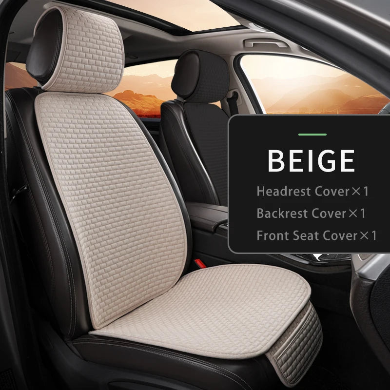 Karcle Car Seat Cover Full Set Front Rear Linen Car Cushion Breathable Universal Seat Pad Auto Protector Mat Interior Accessory