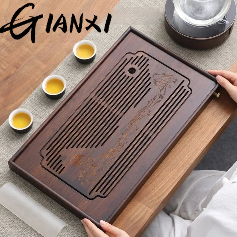 Jiangshan Tea Tray Household Small Drain Tea Table Bamboo Tea Tray Kung Fu Tea Set Accessories Tea Sea Dry Brewing Table