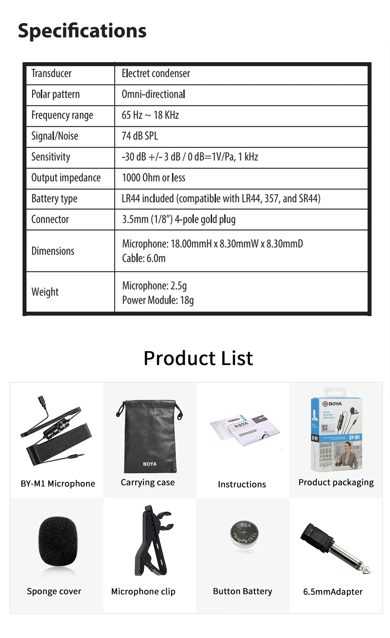 BY-M1 6m Professional Condenser Lavalier Lapel Microphone for PC Computer Laptop Smartphone iPhone DSLR Youtube Streaming