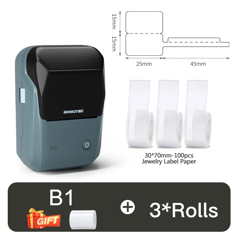 B1/B21 Jewelry Label Printer, Bluetooth Wireless Thermal Sticker Maker 20–50mm, Inkless Price Tag Label Machine for Necklace Ring Bracelet