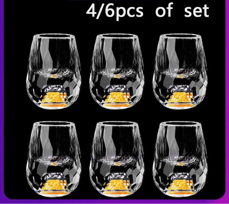 4/6pcs Diamond Crystal Liquor Glasses Set Vodka Shot Glass Wine Glasses Whiskey Glass Spirits Sake Soju Brandy Tea Cup 15ml
