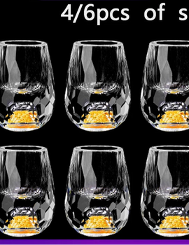 4/6pcs Diamond Crystal Liquor Glasses Set Vodka Shot Glass Wine Glasses Whiskey Glass Spirits Sake Soju Brandy Tea Cup 15ml