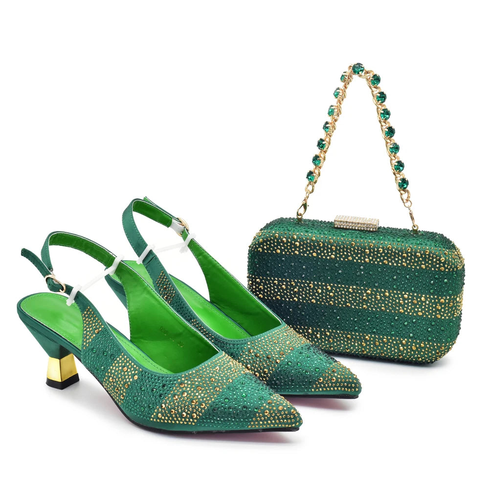 Matching Shoes and Bag for Women for Weddings Elegant Woman Heeled Shoes Medium Heel Shoes for Women Rhinestone Party Pumps