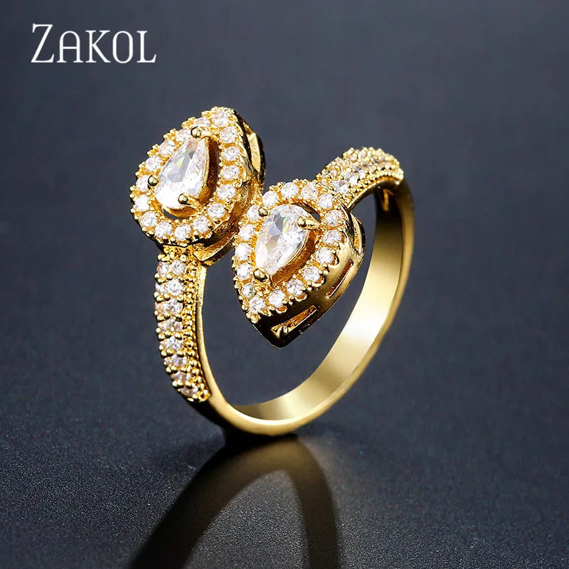 Multicolored Water Drop CZ Zirconia Adjustable Open Rings