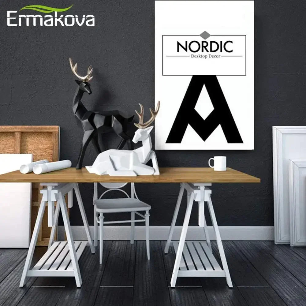 A Couple of 2Pcs Deer Statue Modern Geometric Sculpture Desktop Ornament Figurine Wine Cabinet Cafe TV Showcase Decor