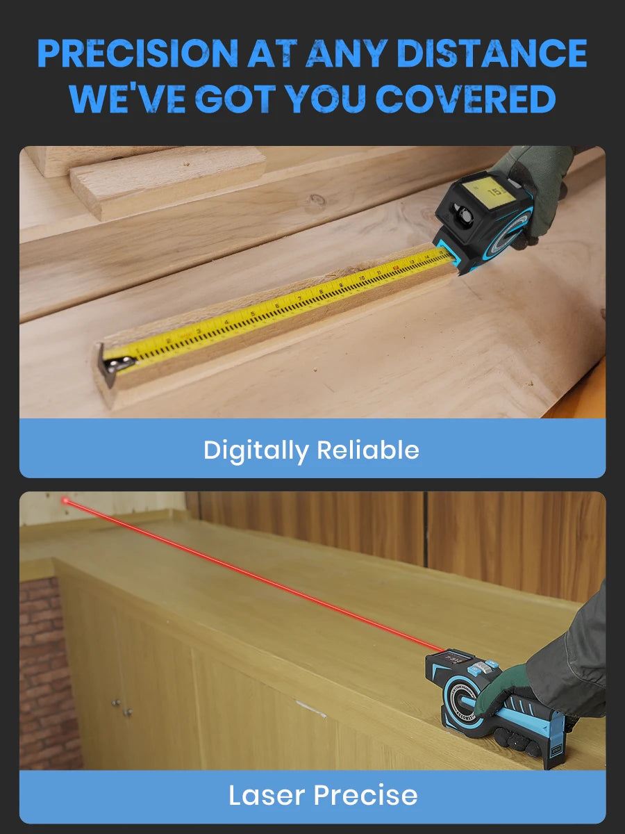 100M Laser Tape Measure Rechargeable Digital Distance Meter with Green Laser Line & IPS Display