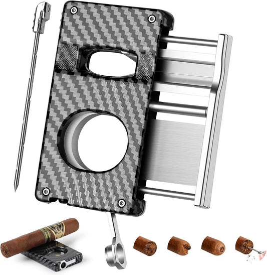 Cigar Cutter,5 in 1 Cigar Cutter Set,Built-in Cigar V Cutter, Flat Cutter, Cigar Punch, Cigar Draw Enhancer and Cigar Holder