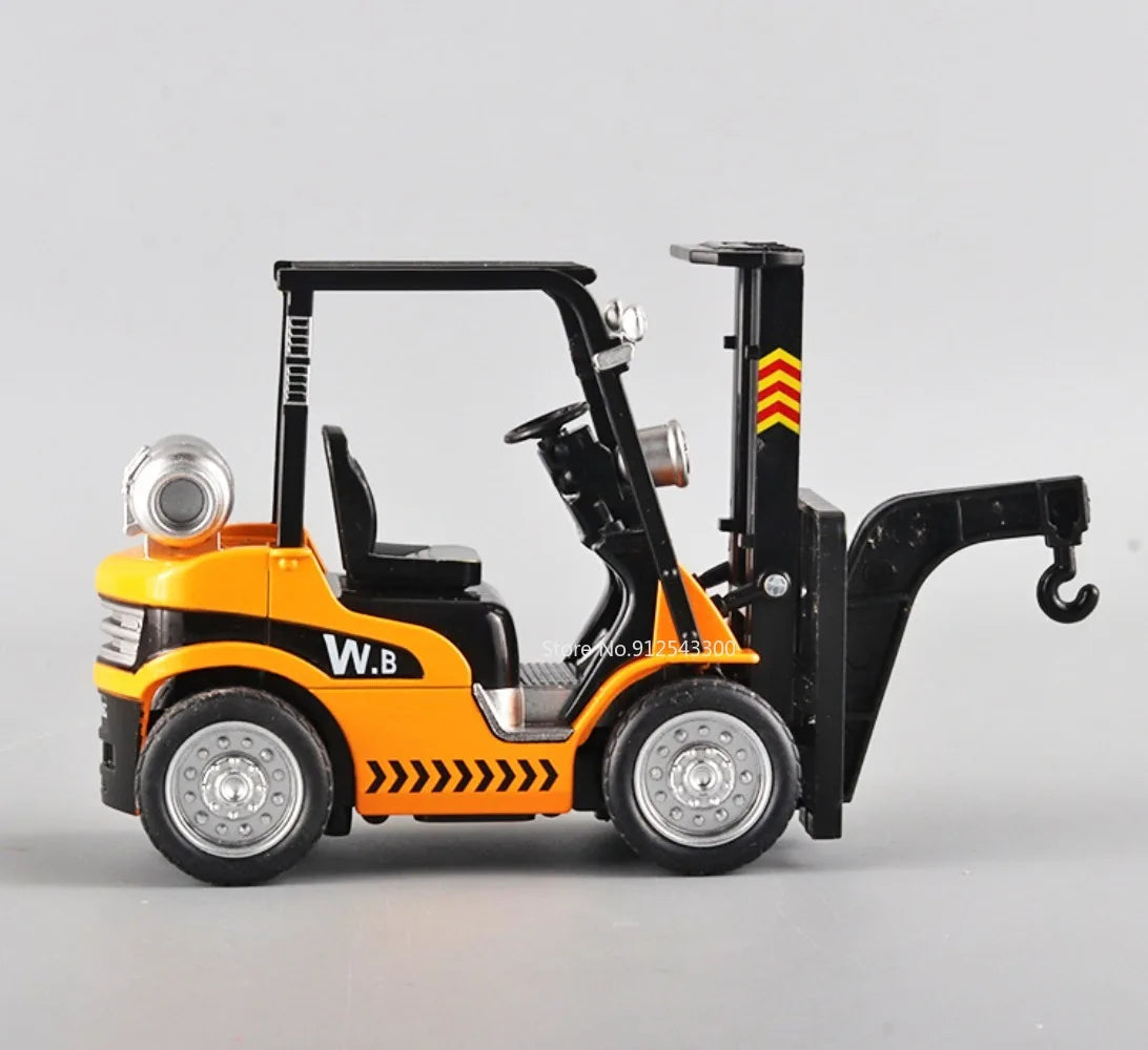 1:24 Crane Forklift Model Car Toy Diecast Metal Warehouse Lift Truck Sound Light Pull Back Adjustable Engineering Vehicle Models